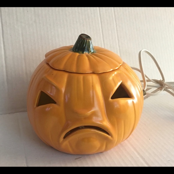 Vintage 2 face ceramic light up pumpkin Halloween